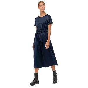 MAX MARA Weekend Giro Jersey Belted Midi Dress Navy Satiny Work Party Size M 6 8